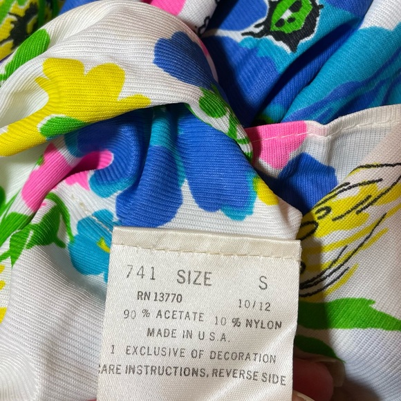 Vintage 60s 70s Neon Psychedelic Novelty Print Muumuu House Coat Robe Sz Small - Picture 6 of 6